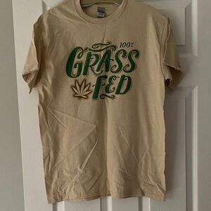 Gildan Tan Tee with Green Graphic size M